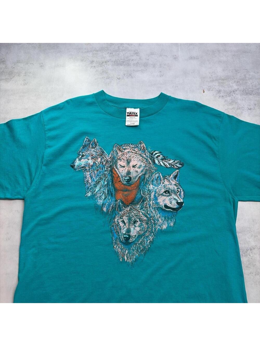 Vintage Teal Wolf Nature Graphic T-Shirt - Picture 3 of 8